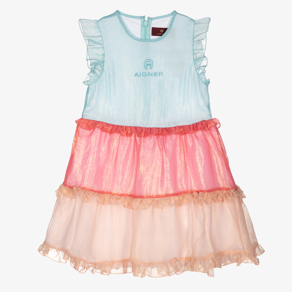 AIGNER - Robe bleue et rose en organza | Childrensalon