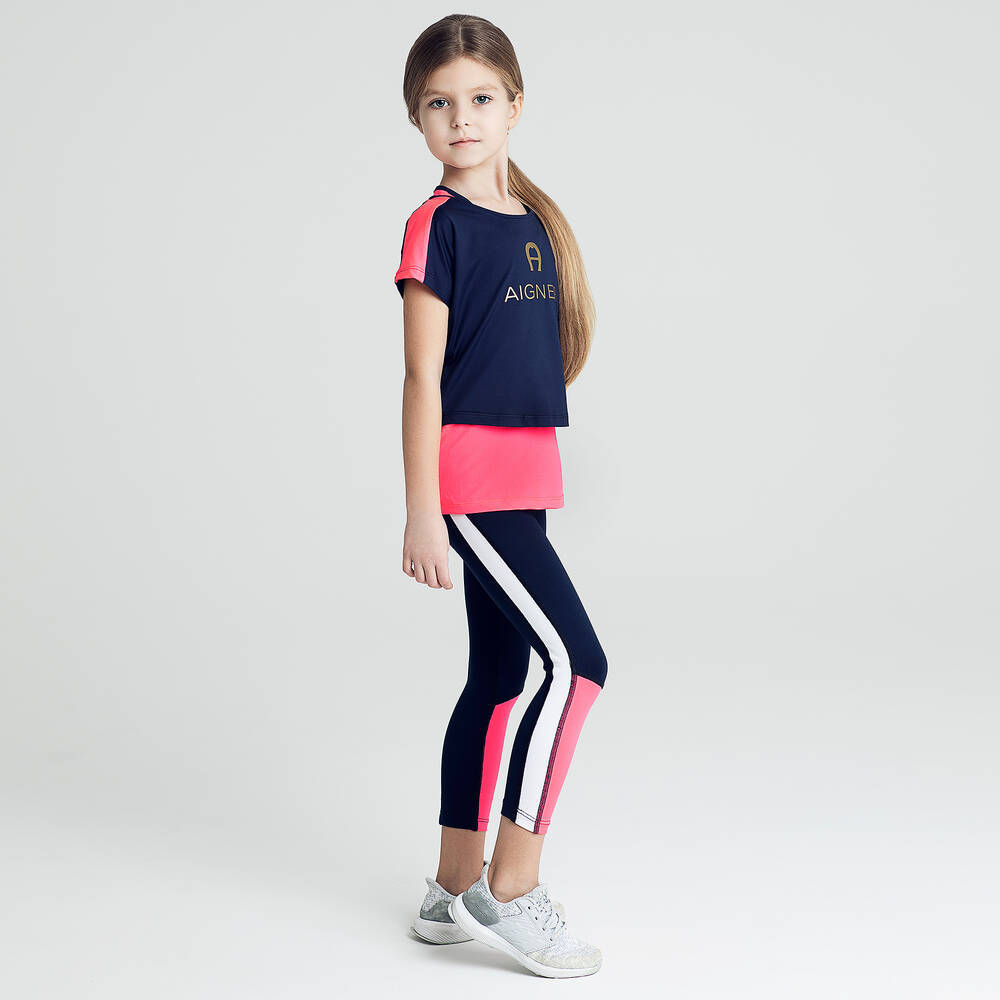 AIGNER-Темно-синие легинсы с розовой отделкой | Childrensalon Outlet