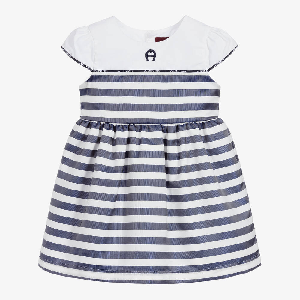 AIGNER-Blue & White Striped Dress | Childrensalon Outlet