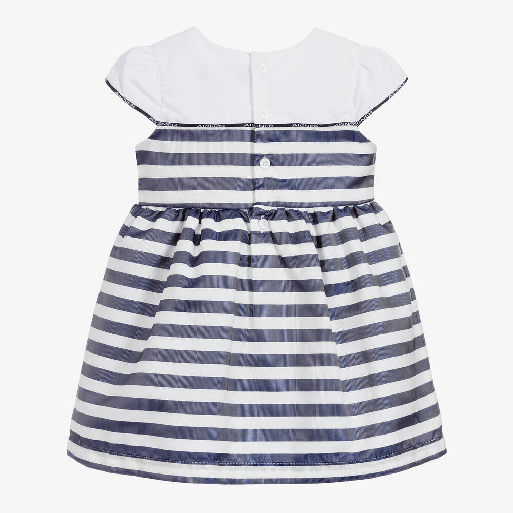 AIGNER-فستان أطفال بناتي مقلم لون أبيض وكحلي | Childrensalon Outlet