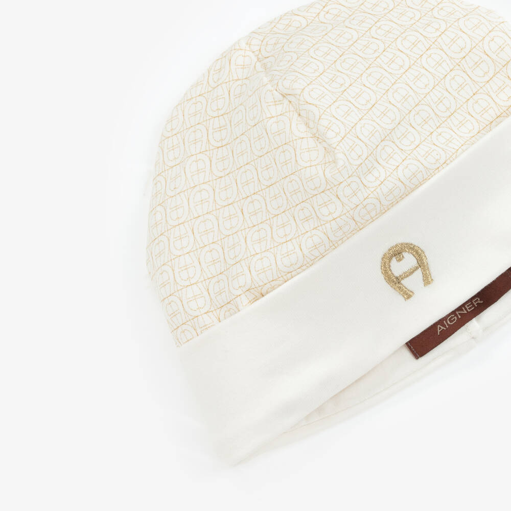 AIGNER-Boy's Luxe Ivory Cotton Beanie | Childrensalon Outlet