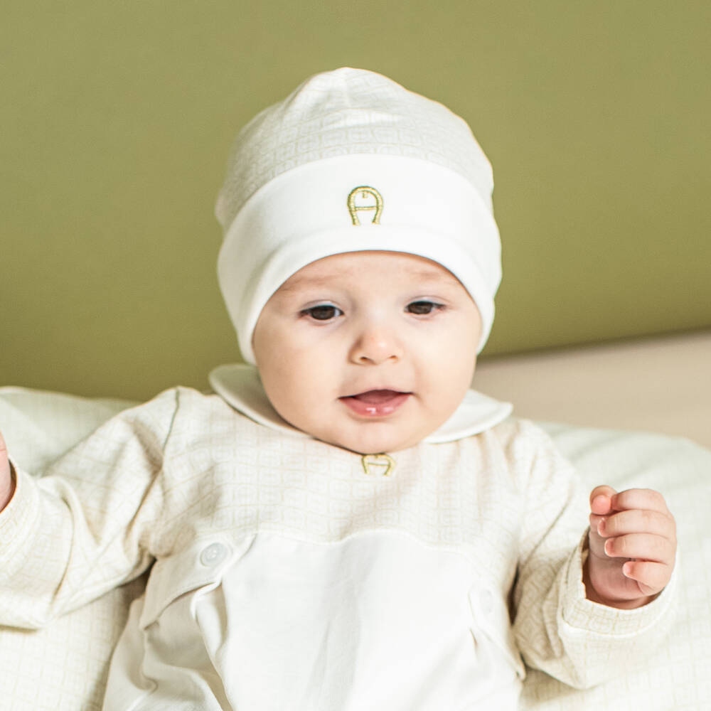 AIGNER-Boy's Luxe Ivory Cotton Beanie | Childrensalon Outlet