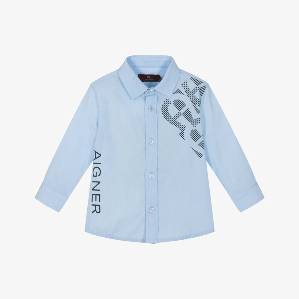 AIGNER-Хлопковая рубашка на пуговицах для мальчиков в лазурном цвете | Childrensalon Outlet