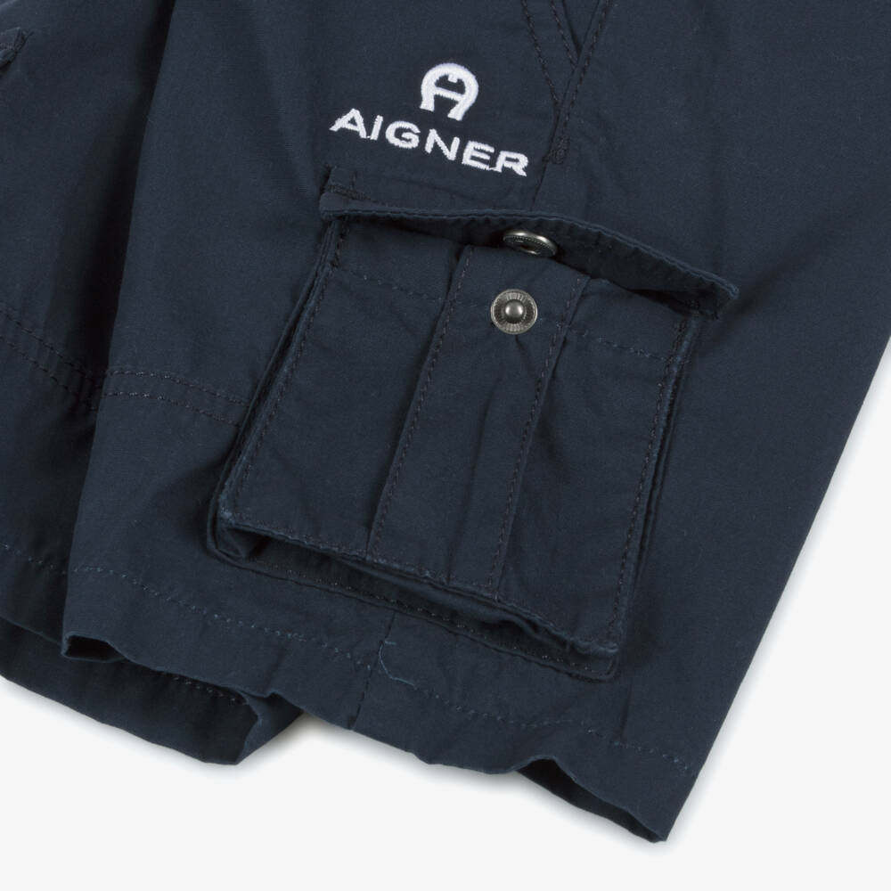 AIGNER-Boys Azure Cotton Cargo Bermudas | Childrensalon Outlet