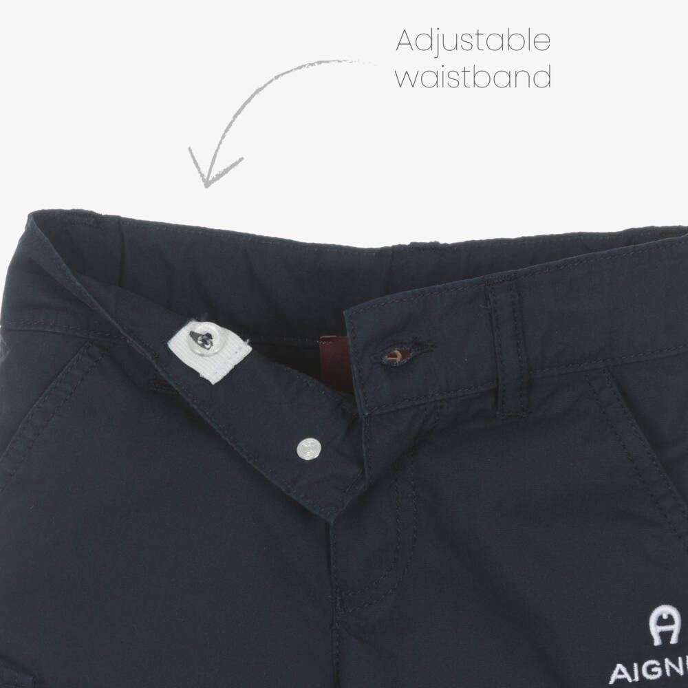 AIGNER-Boys Azure Cotton Cargo Bermudas | Childrensalon Outlet