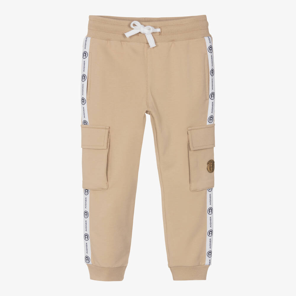 AIGNER-Boys Beige Cargo Joggers | Childrensalon Outlet