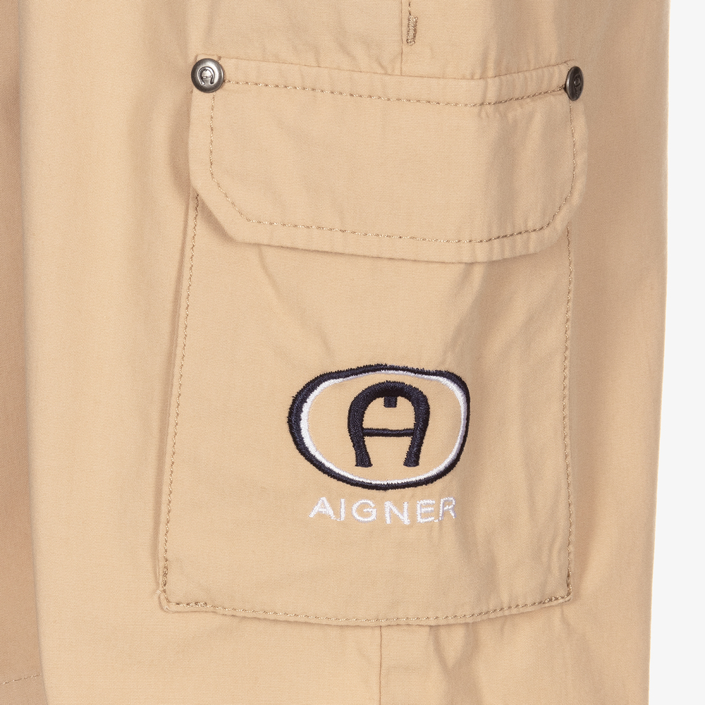AIGNER-Boys Beige Cotton Cargo Shorts | Childrensalon Outlet