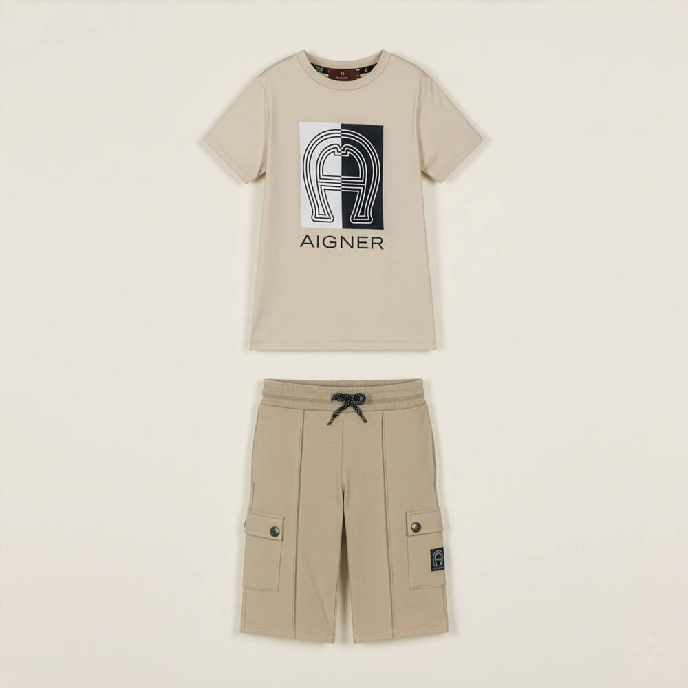 AIGNER-Boys Beige Cotton Horseshoe Logo T-Shirt | Childrensalon Outlet