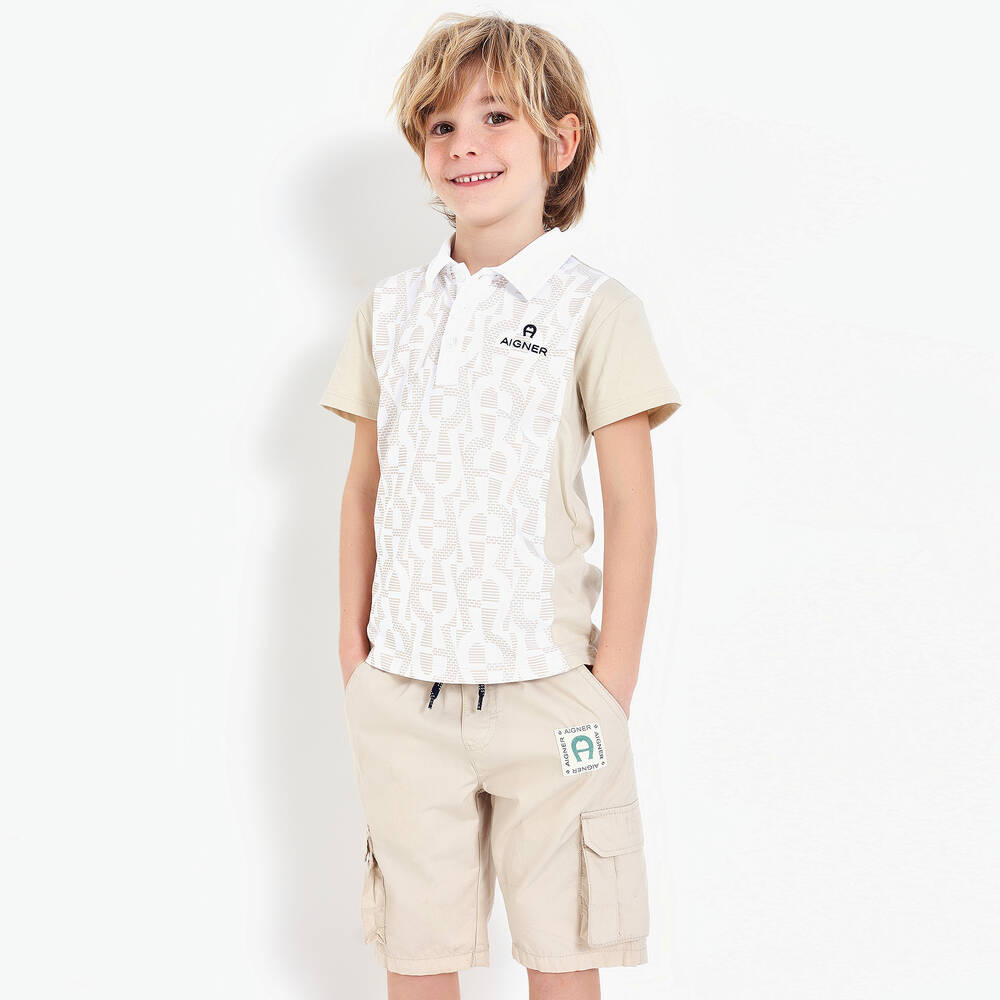 AIGNER-Boys Beige Cotton Horseshoe Polo Shirt | Childrensalon Outlet