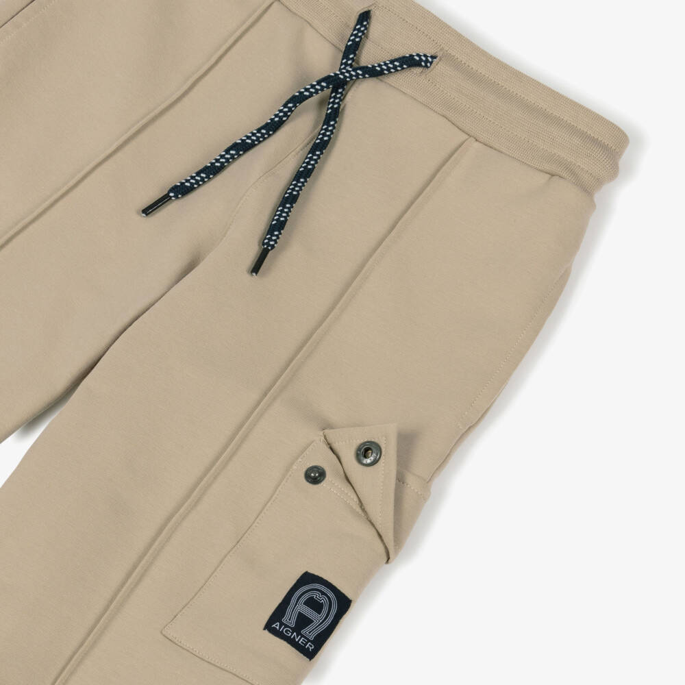 AIGNER-Boys Beige Cotton Jersey Cargo Shorts | Childrensalon Outlet