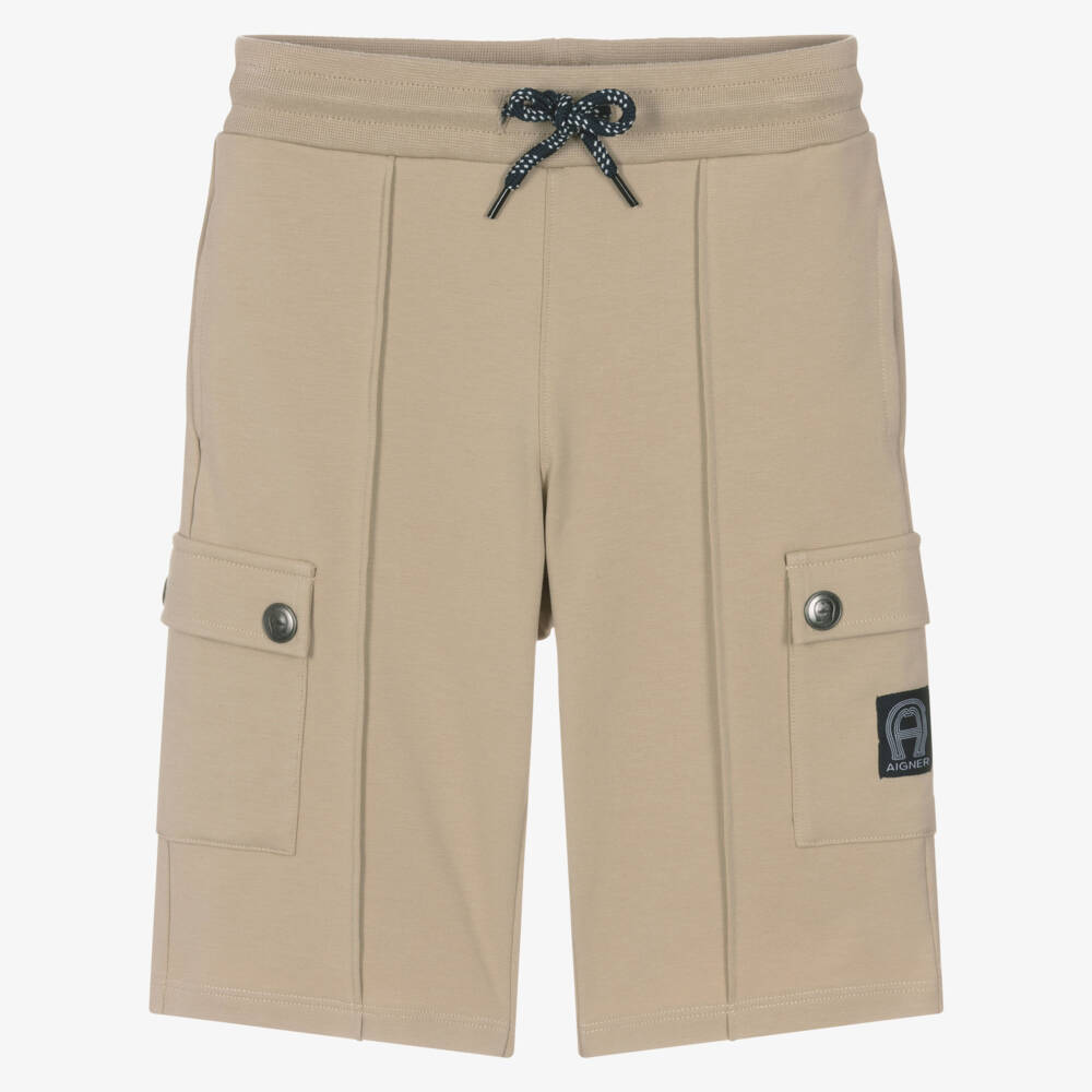 AIGNER-Boys Beige Cotton Jersey Cargo Shorts | Childrensalon Outlet