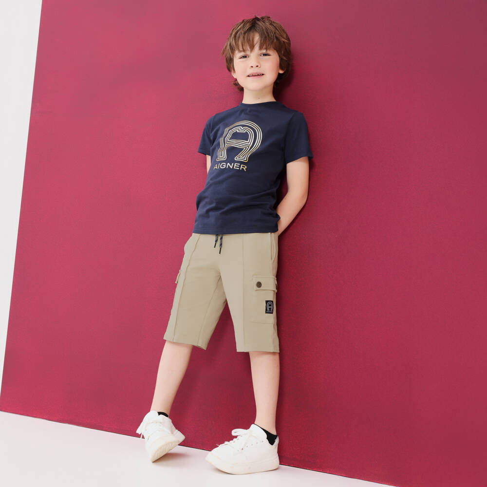 AIGNER-Boys Beige Cotton Jersey Cargo Shorts | Childrensalon Outlet