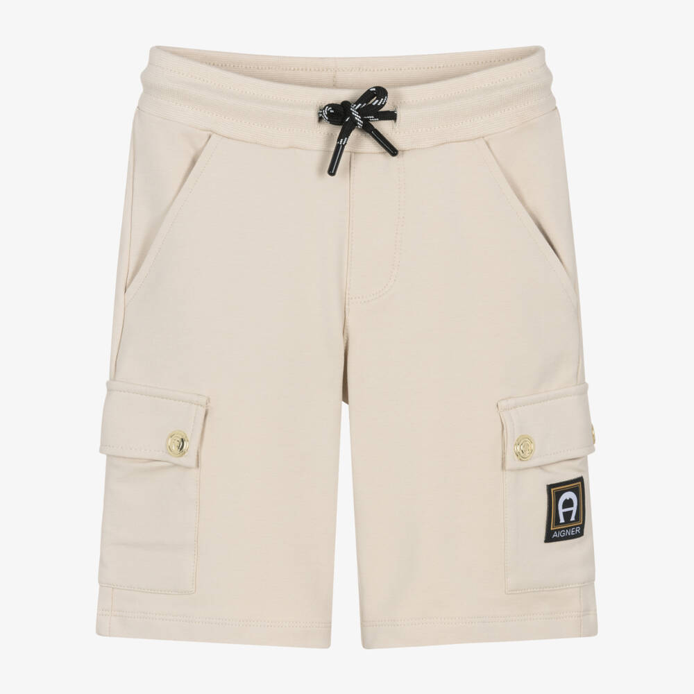 AIGNER-Boys Beige Cotton Jersey Cargo Shorts | Childrensalon Outlet