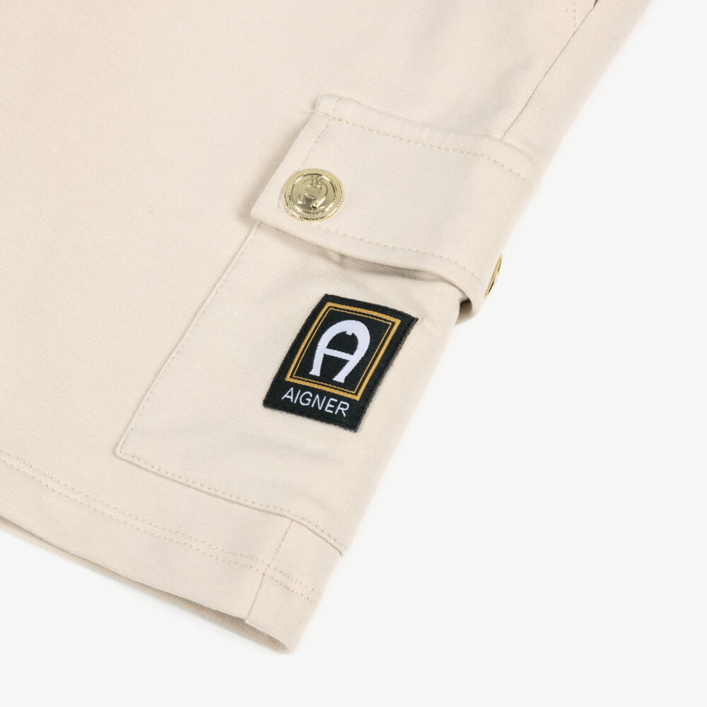 AIGNER-Boys Beige Cotton Jersey Cargo Shorts | Childrensalon Outlet