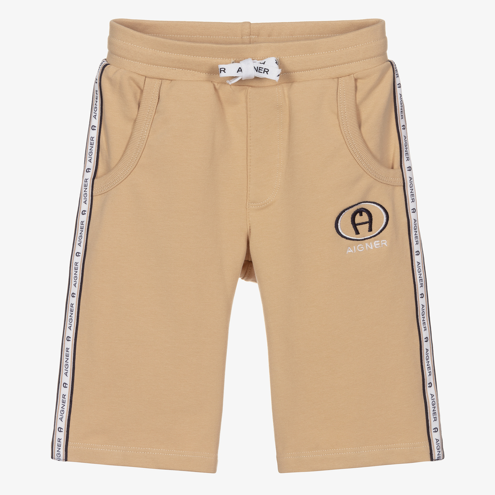 AIGNER - Boys Beige Cotton Logo Shorts | Childrensalon