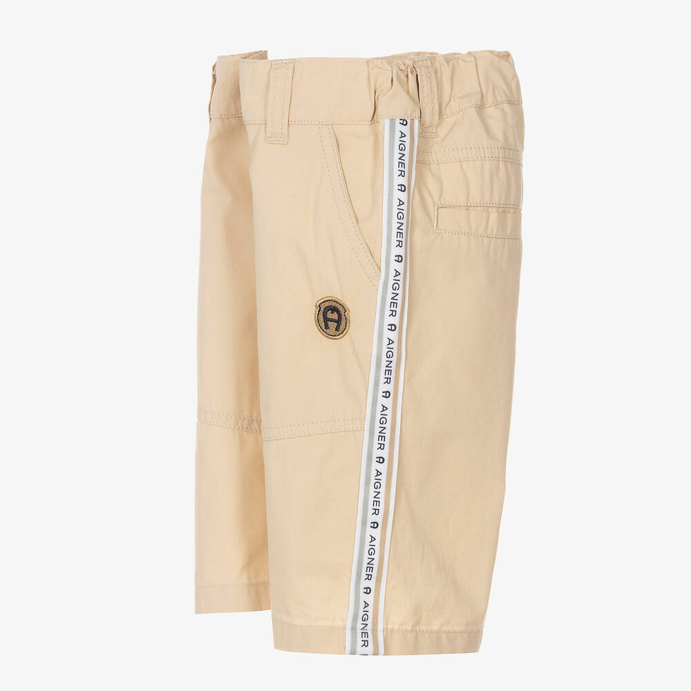 AIGNER-Boys Beige Cotton Logo Shorts | Childrensalon Outlet