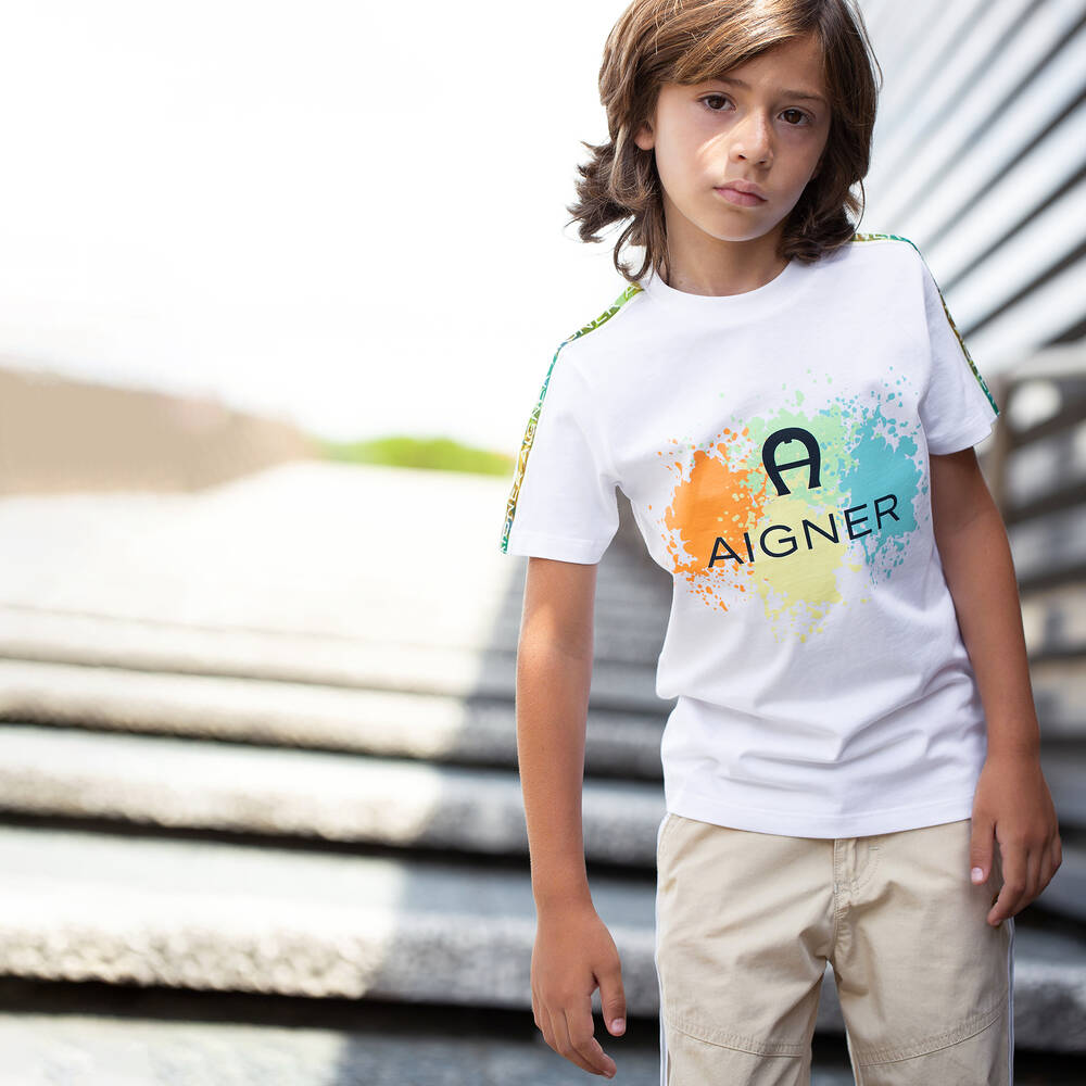 AIGNER-Boys Beige Cotton Logo Shorts | Childrensalon Outlet