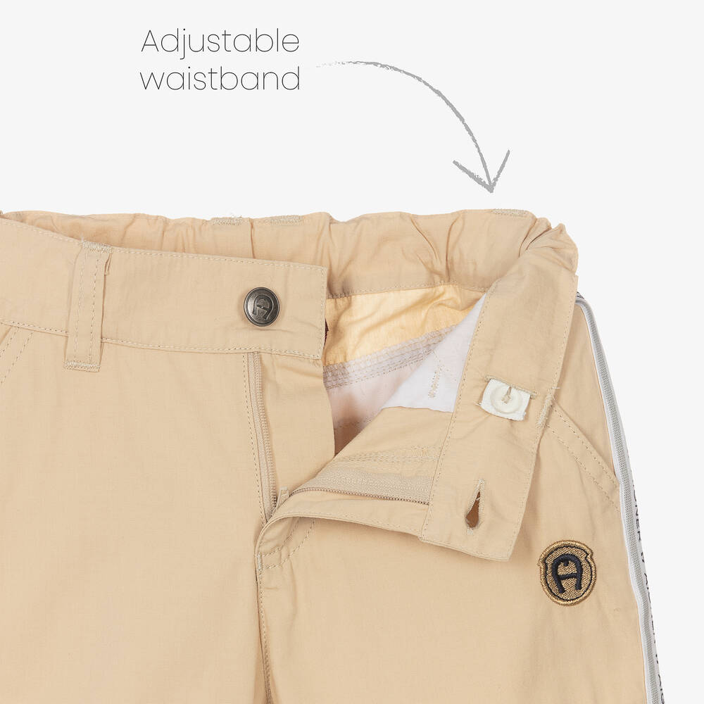 AIGNER-Boys Beige Cotton Logo Shorts | Childrensalon Outlet