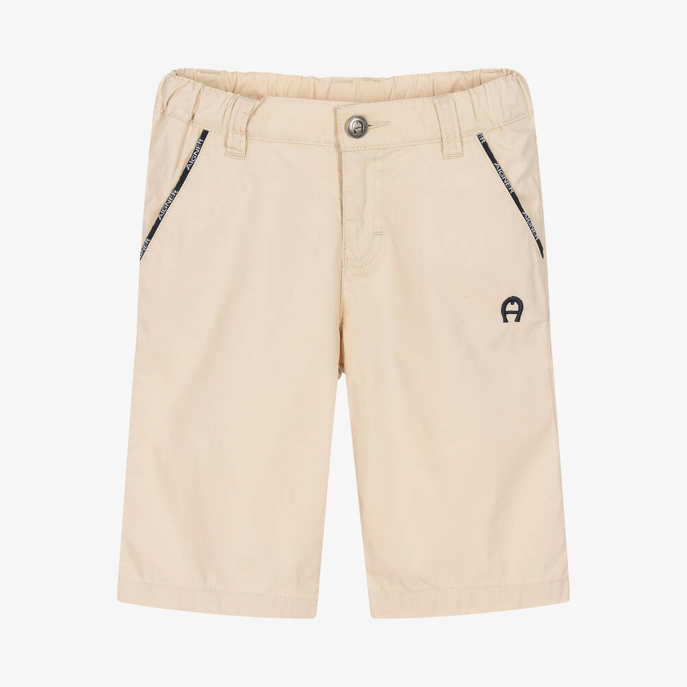 AIGNER-Boys Beige Cotton Logo Shorts | Childrensalon Outlet