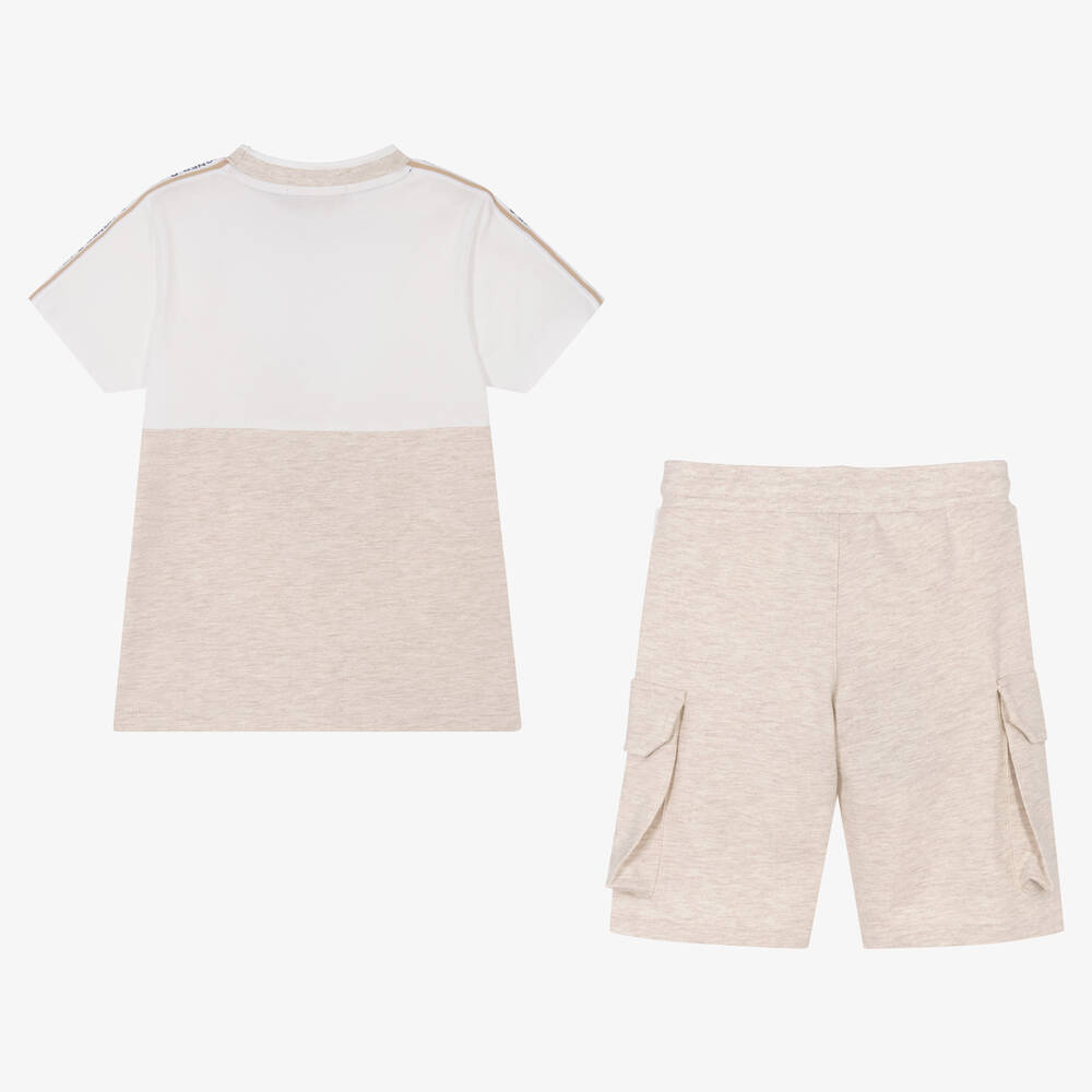 AIGNER-طقم شورت مزيج قطن لون بيج للأولاد | Childrensalon Outlet