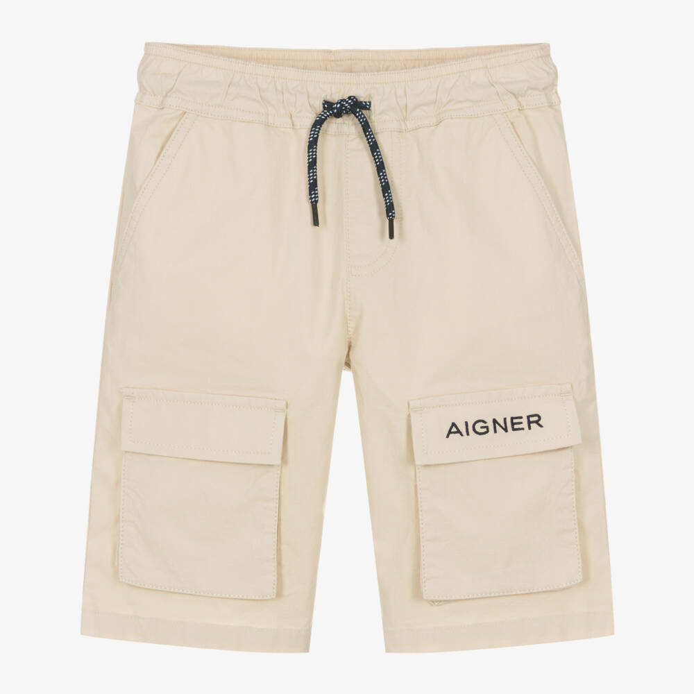 AIGNER-Бежевые шорты с логотипом для мальчиков | Childrensalon Outlet