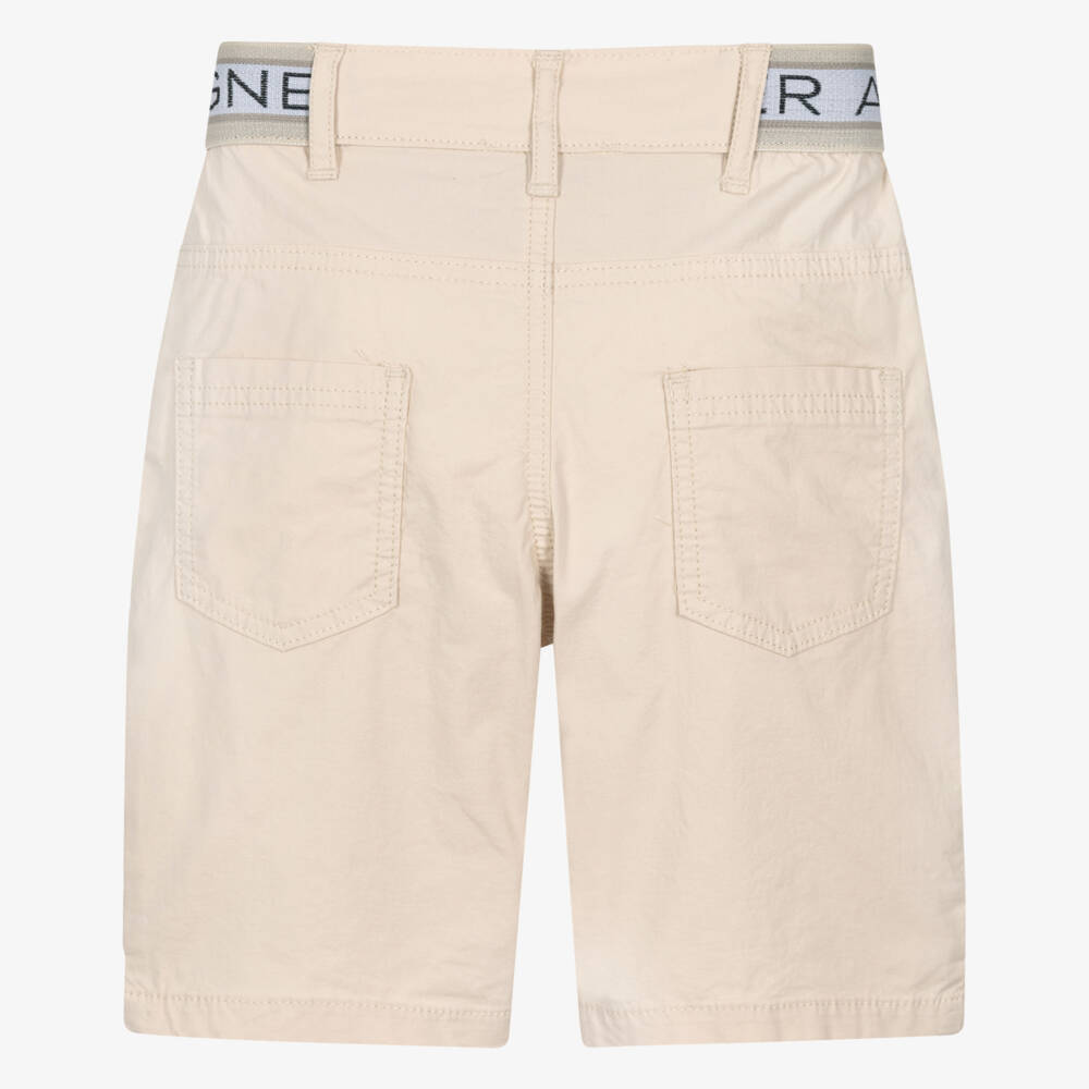 AIGNER-Boys Beige Cotton Poplin Logo Tape Shorts | Childrensalon Outlet