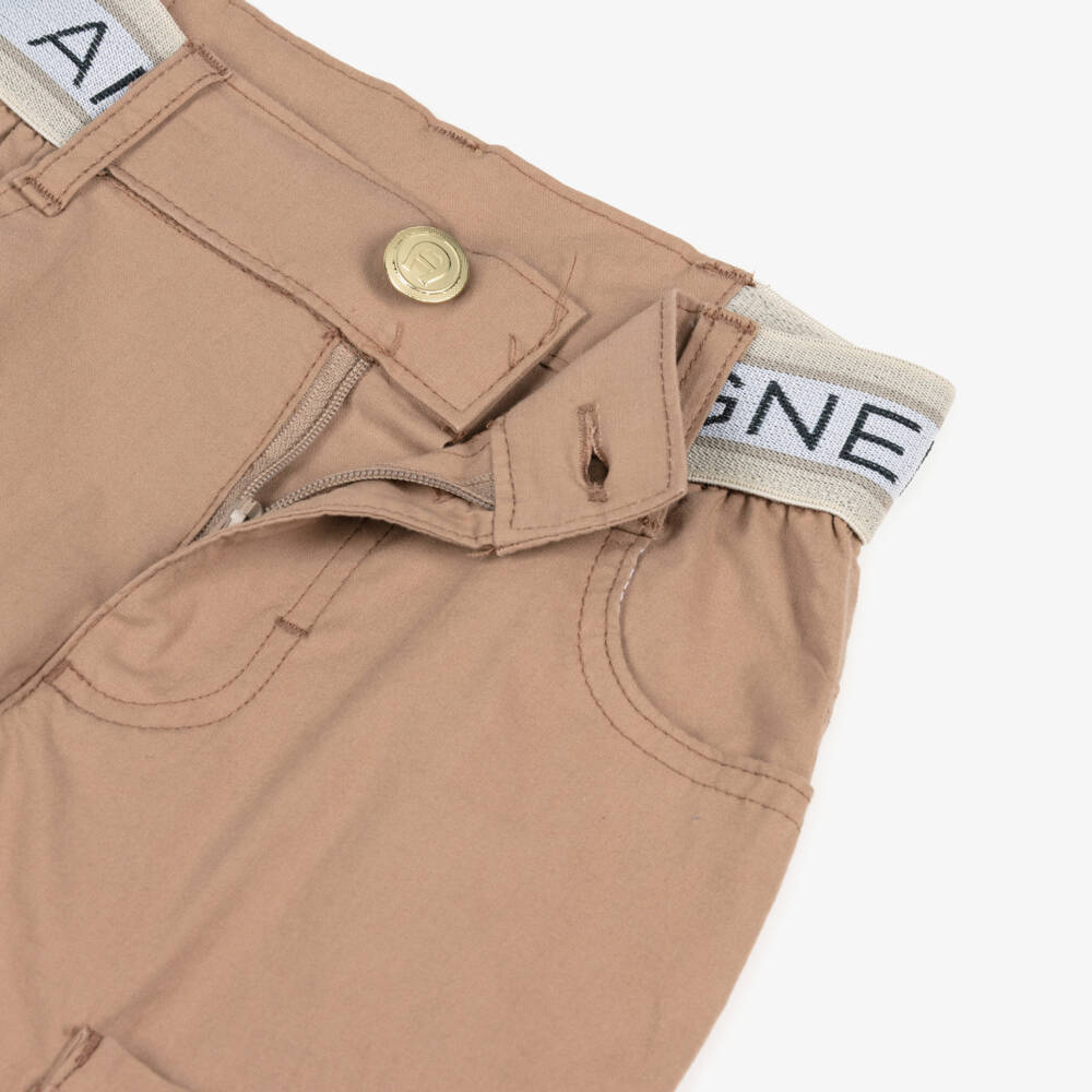 AIGNER-Boys Beige Cotton Poplin Logo Tape Shorts | Childrensalon Outlet
