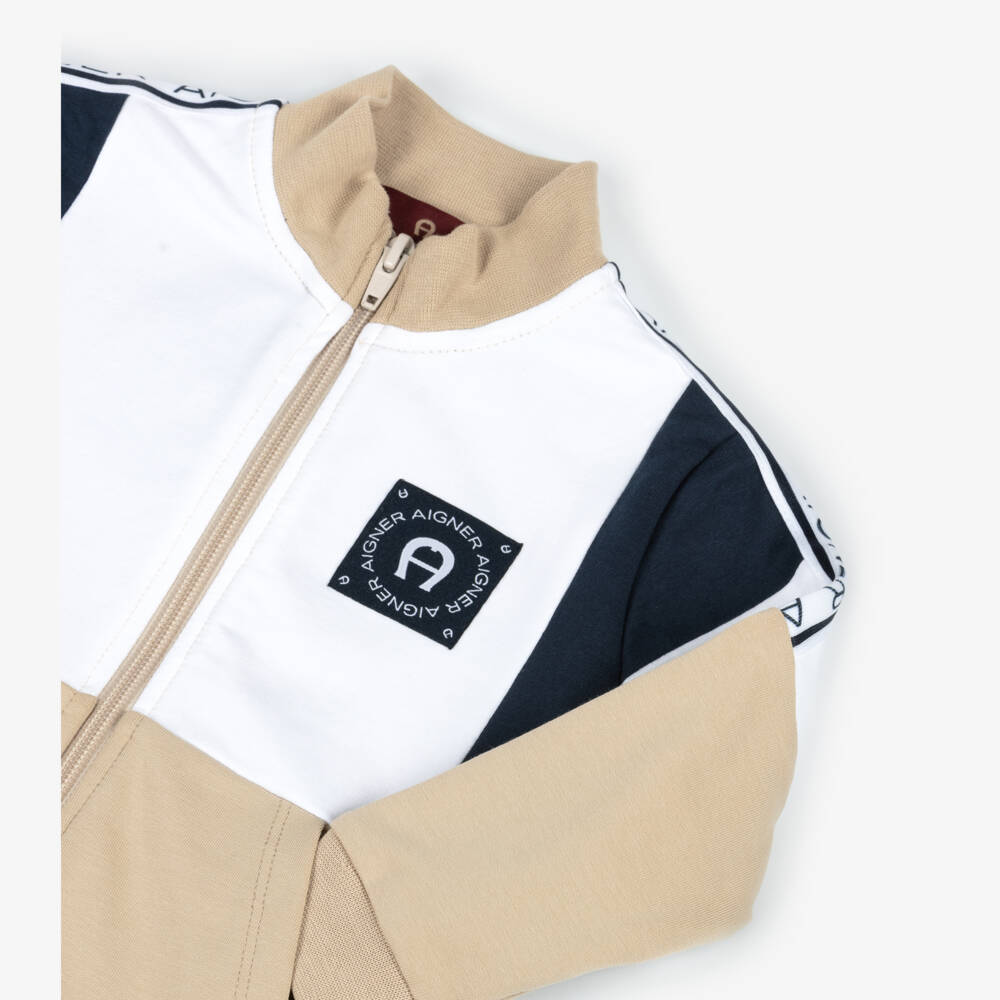 AIGNER-Boys Beige Cotton Zip Jacket | Childrensalon Outlet