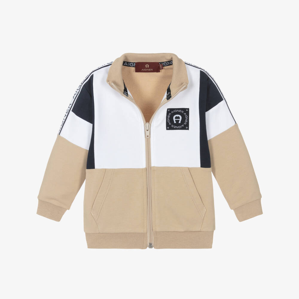AIGNER-Boys Beige Cotton Zip Jacket | Childrensalon Outlet