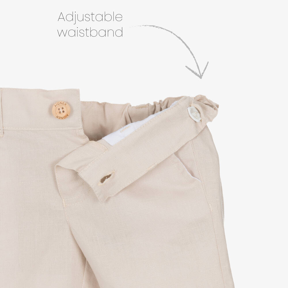 AIGNER-Boys Beige Linen & Cotton Shorts Set | Childrensalon Outlet