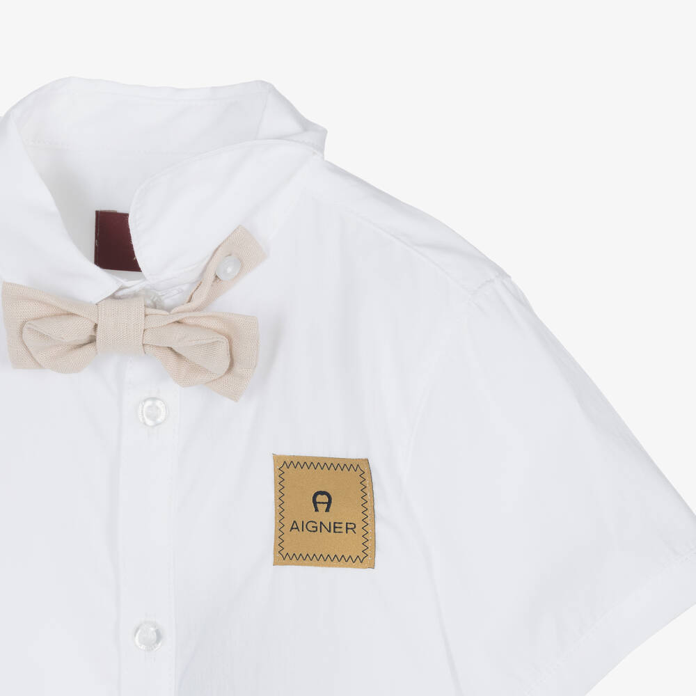 AIGNER-Boys Beige Linen & Cotton Shorts Set | Childrensalon Outlet