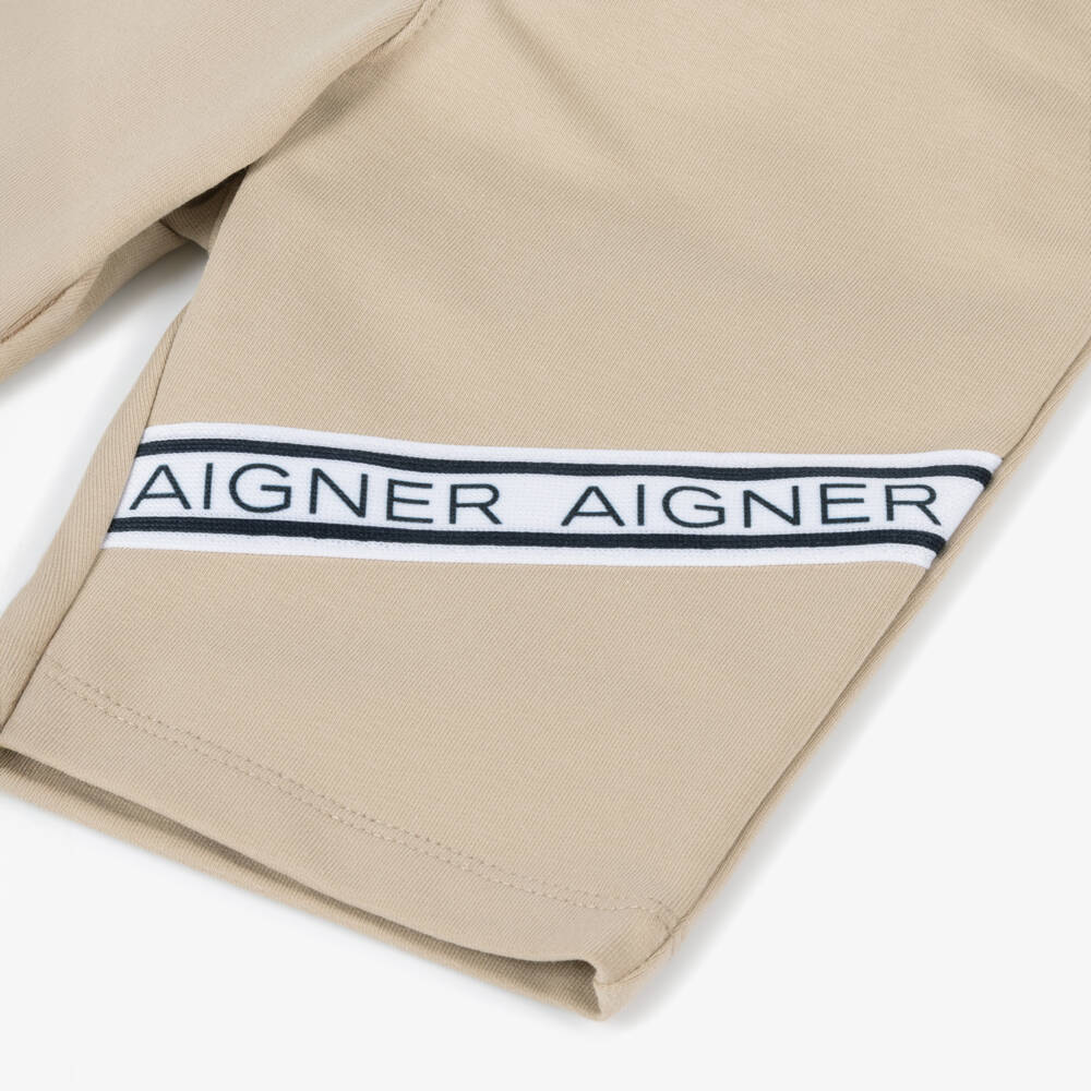 AIGNER-Boys Beige Logo Tape Cotton Shorts | Childrensalon Outlet