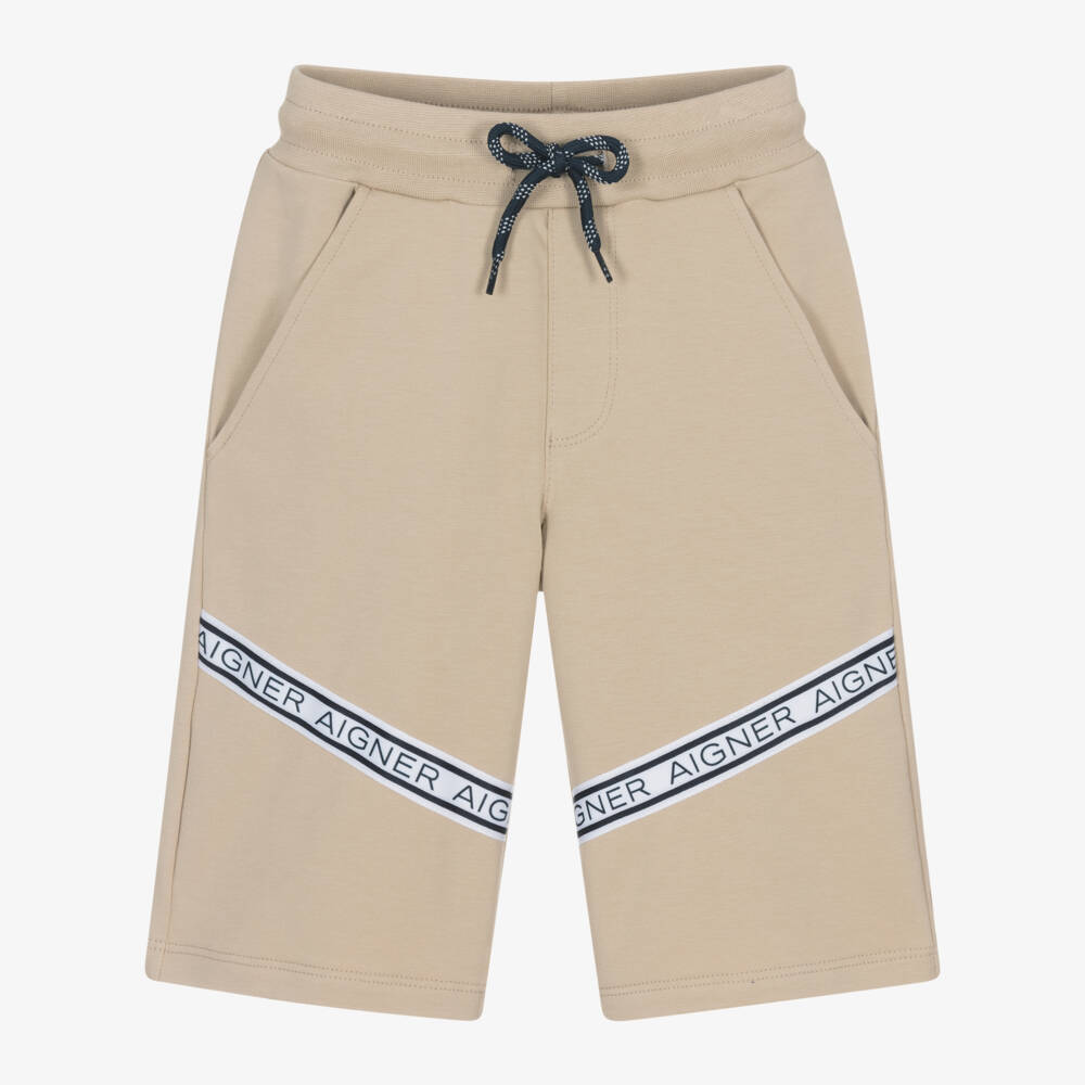 AIGNER-Boys Beige Logo-Taped Cotton Shorts | Childrensalon Outlet
