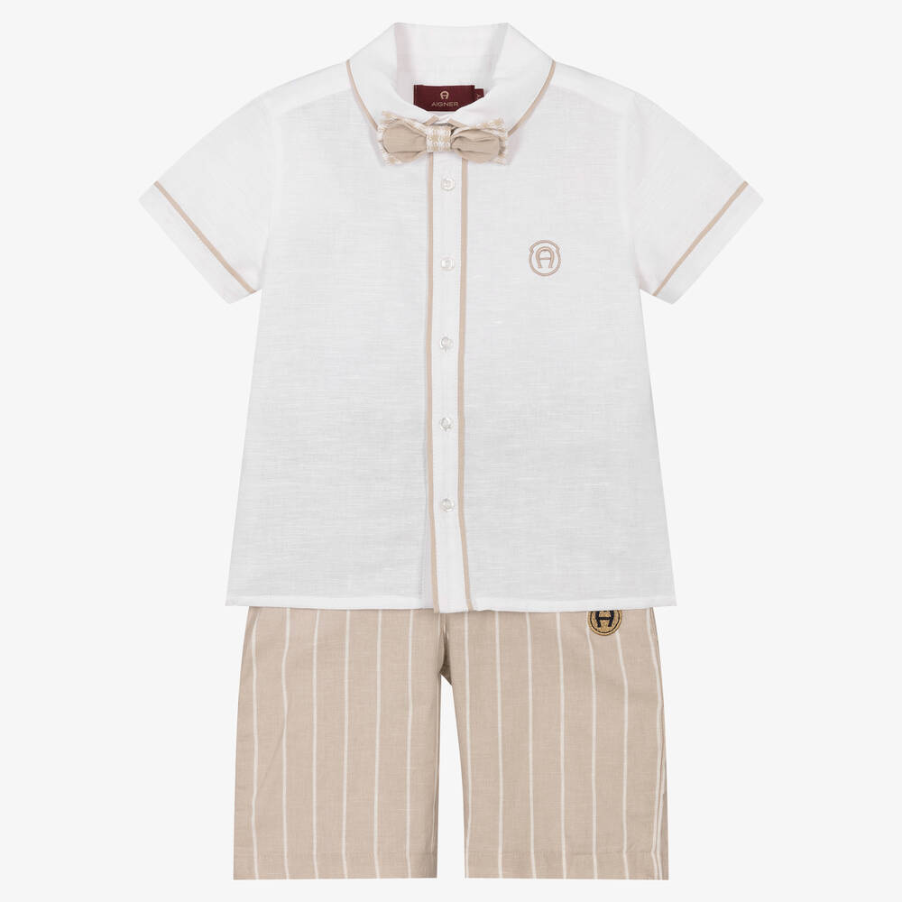 AIGNER - Рубашка и бежевые шорты в полоску | Childrensalon