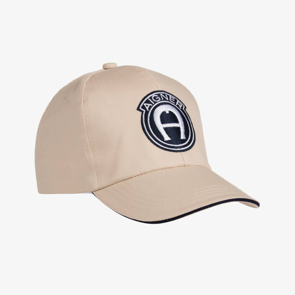 AIGNER-Boys Beige Twill Logo Hat | Childrensalon Outlet