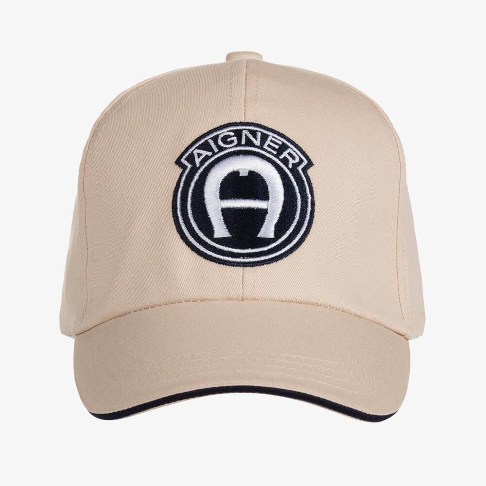 AIGNER-Boys Beige Twill Logo Hat | Childrensalon Outlet