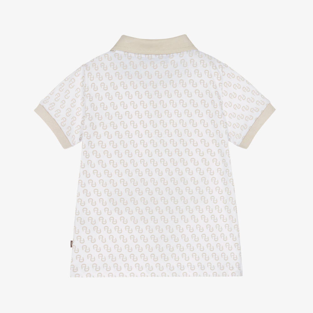 AIGNER-Boys Beige & White Logo Pattern Polo Shirt | Childrensalon Outlet