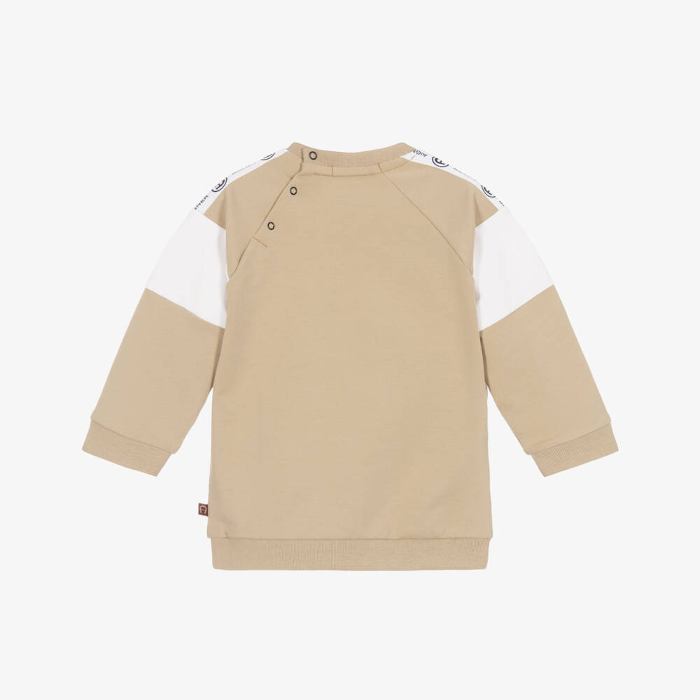 AIGNER-Boys Beige & White Stripe Sweatshirt | Childrensalon Outlet