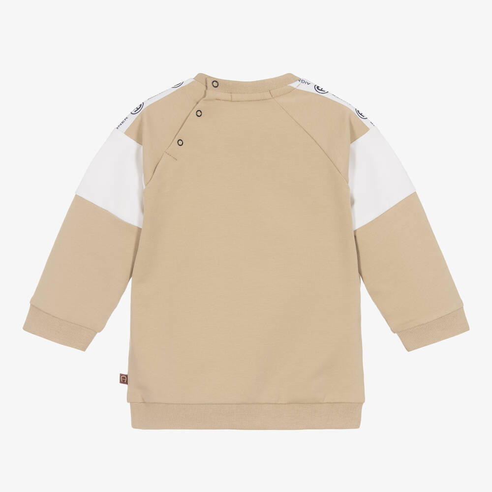 AIGNER-سويتشيرت قطن جيرسي لون بيج وأبيض للأولاد | Childrensalon Outlet