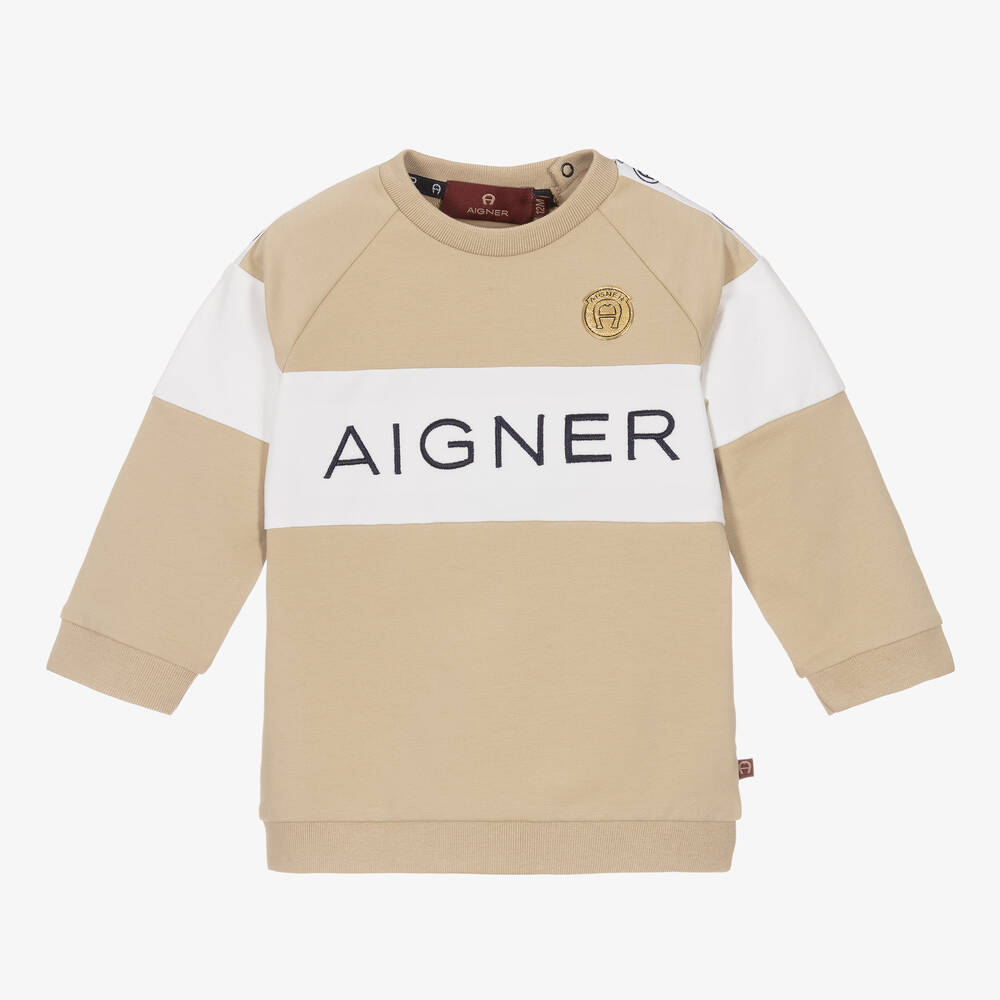 AIGNER - Sweat beige et blanc rayé garçon | Childrensalon