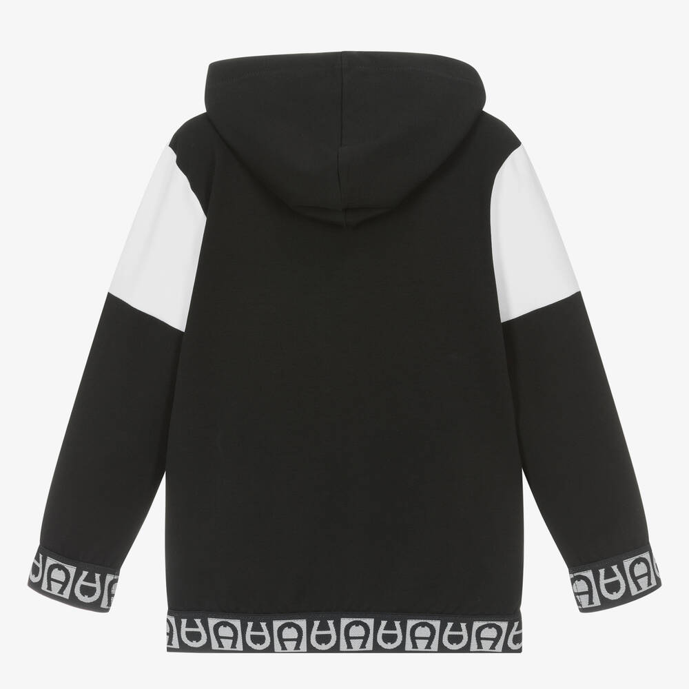 AIGNER-Boys Black Cotton Hooded Zip-Up Top | Childrensalon Outlet