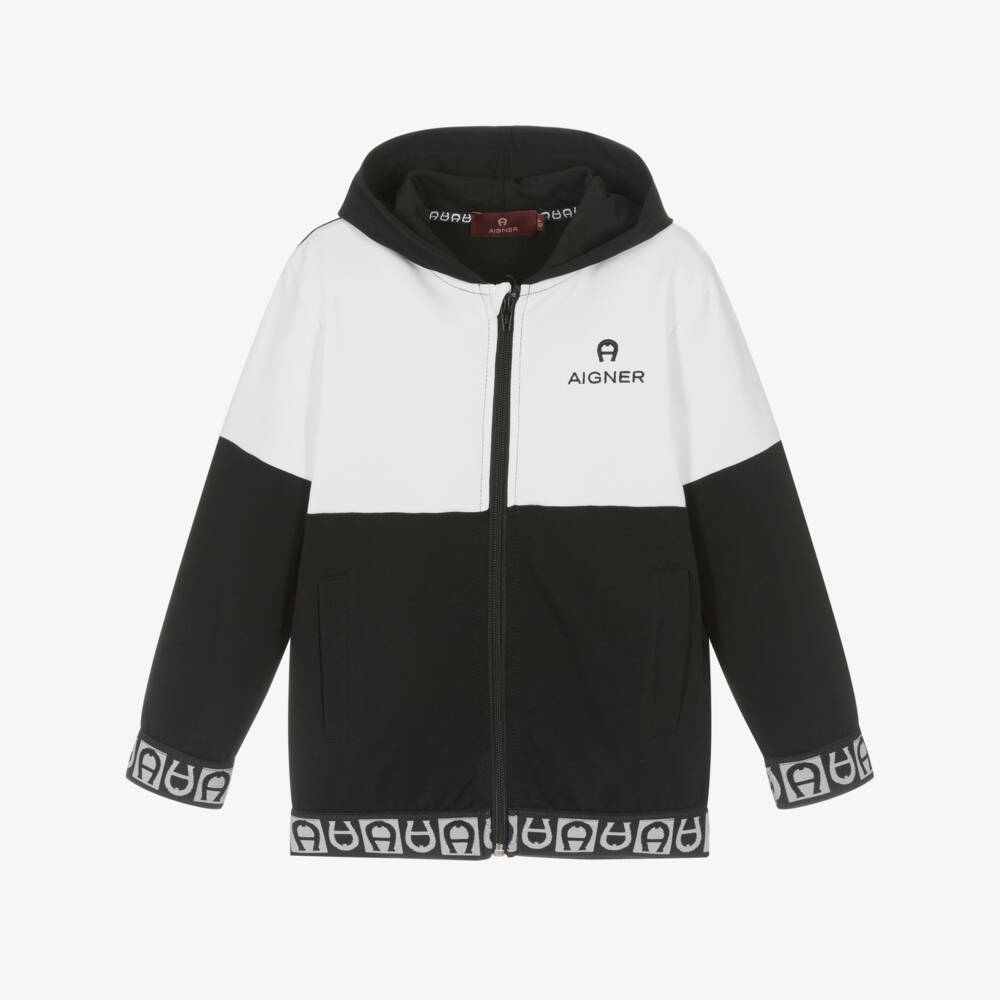 AIGNER-Boys Black Cotton Hooded Zip-Up Top | Childrensalon Outlet