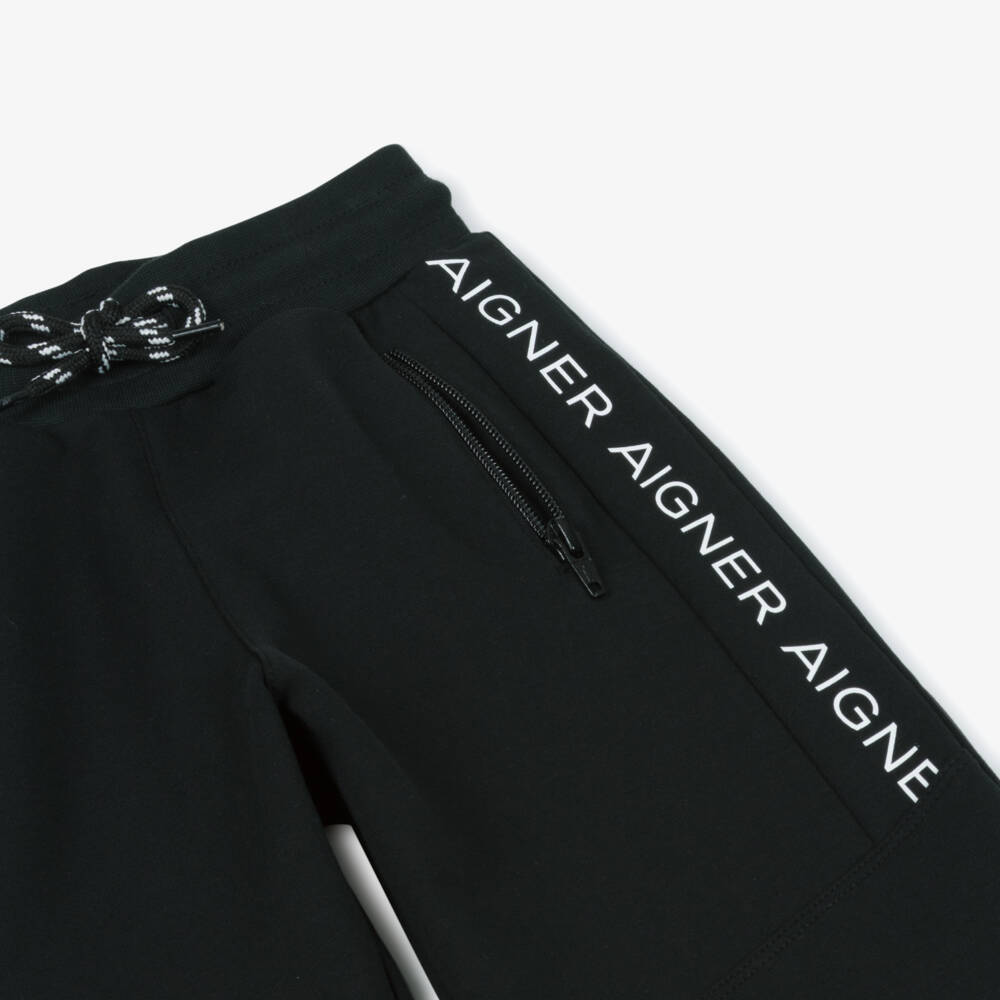 AIGNER-Boys Black Cotton Jersey Hooded Tracksuit | Childrensalon Outlet