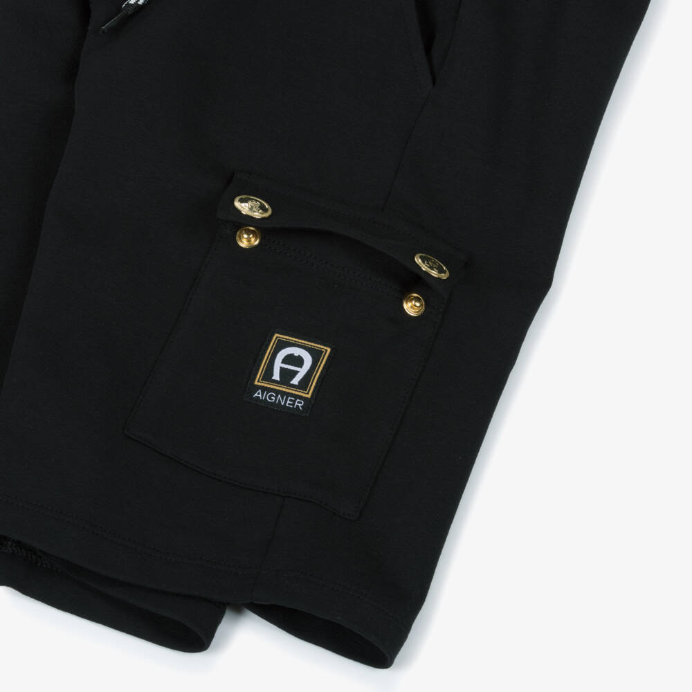 AIGNER-Boys Black Cotton Jersey Shorts | Childrensalon Outlet