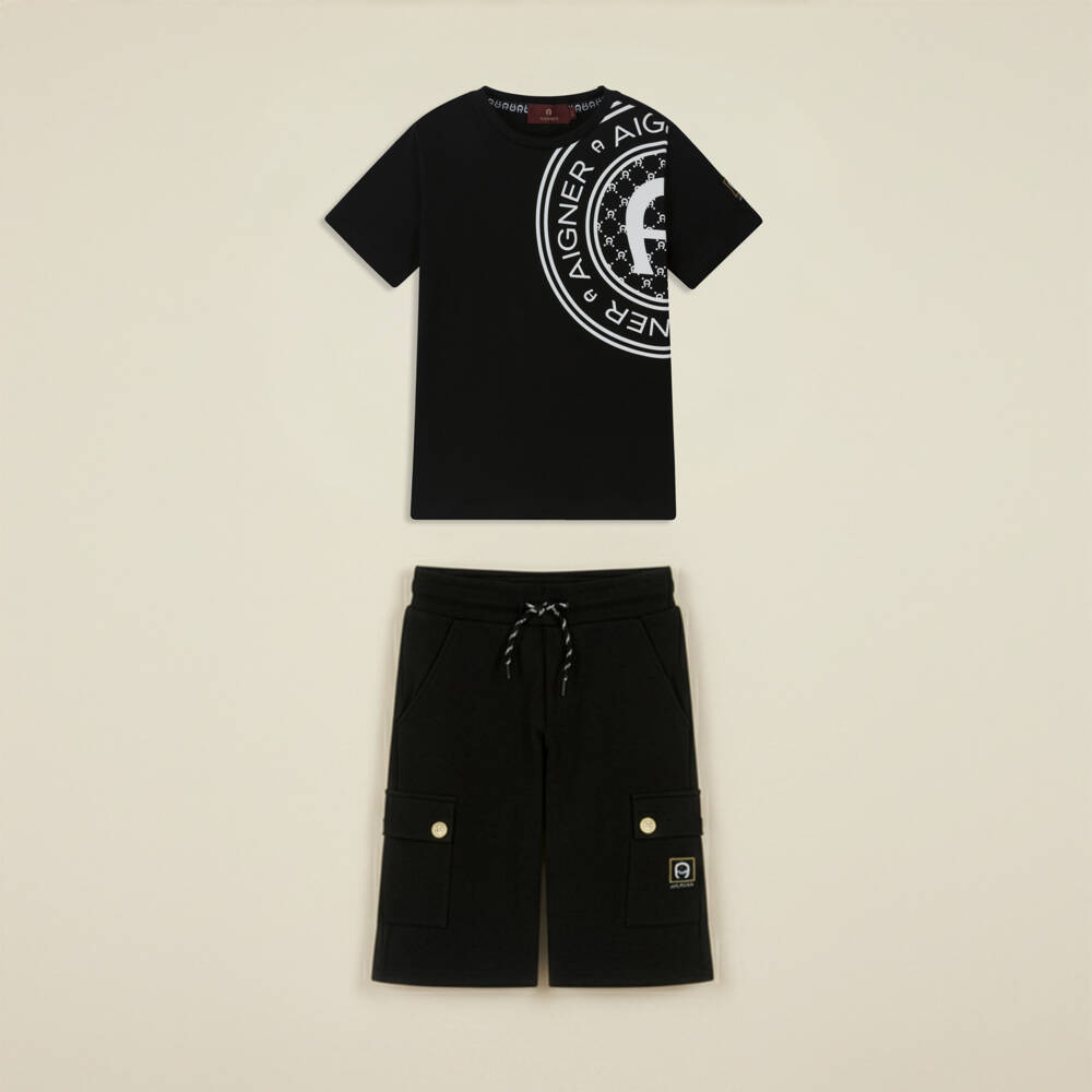 AIGNER-Boys Black Cotton Jersey Shorts | Childrensalon Outlet