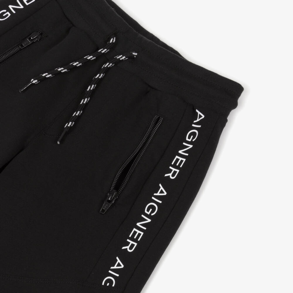 AIGNER-شورت جيرسي أسود للأولاد بجيوب بسحاب | Childrensalon Outlet