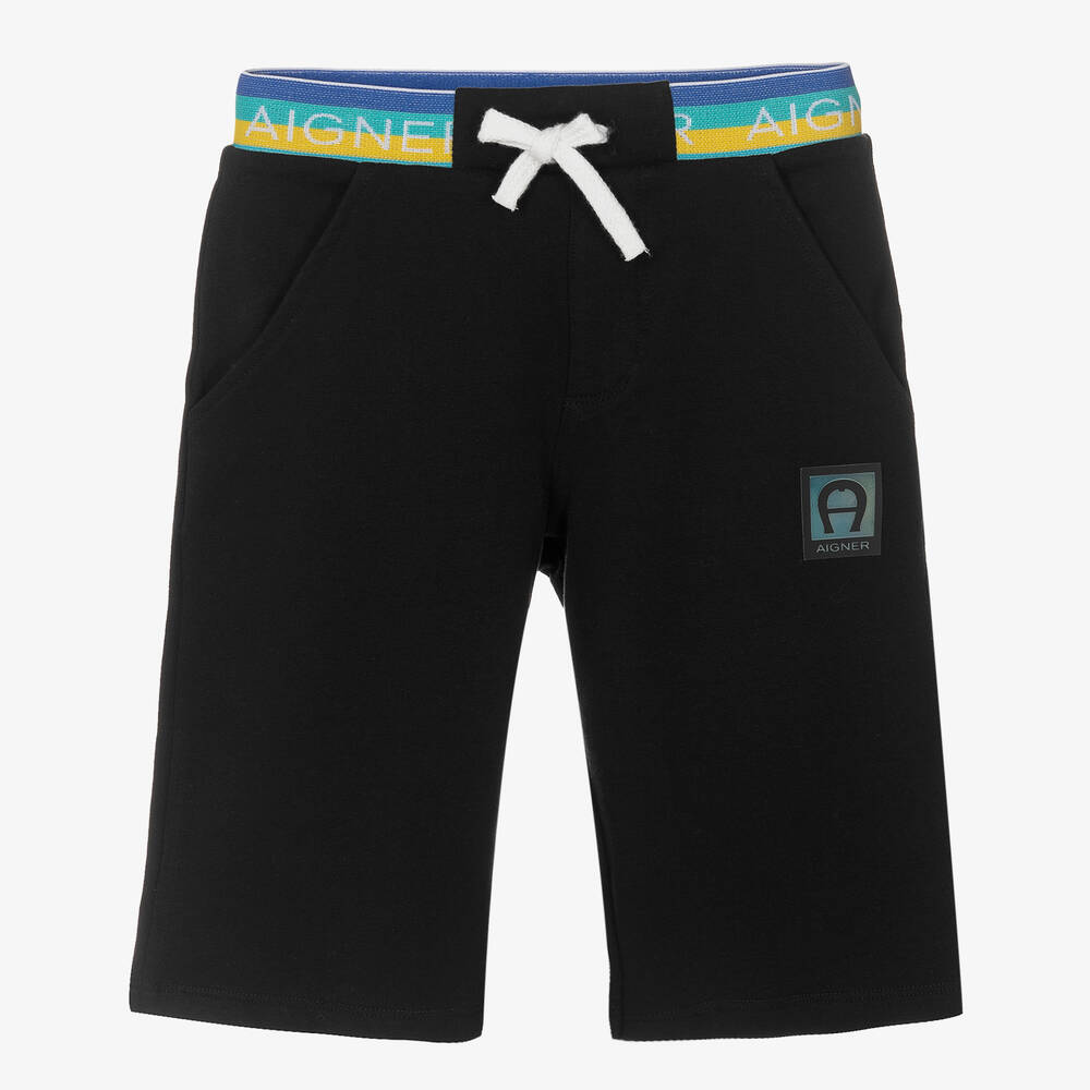 AIGNER - Boys Black Cotton Logo Shorts | Childrensalon