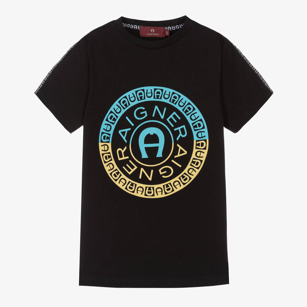 AIGNER-Boys Black Cotton Logo T-Shirt | Childrensalon Outlet