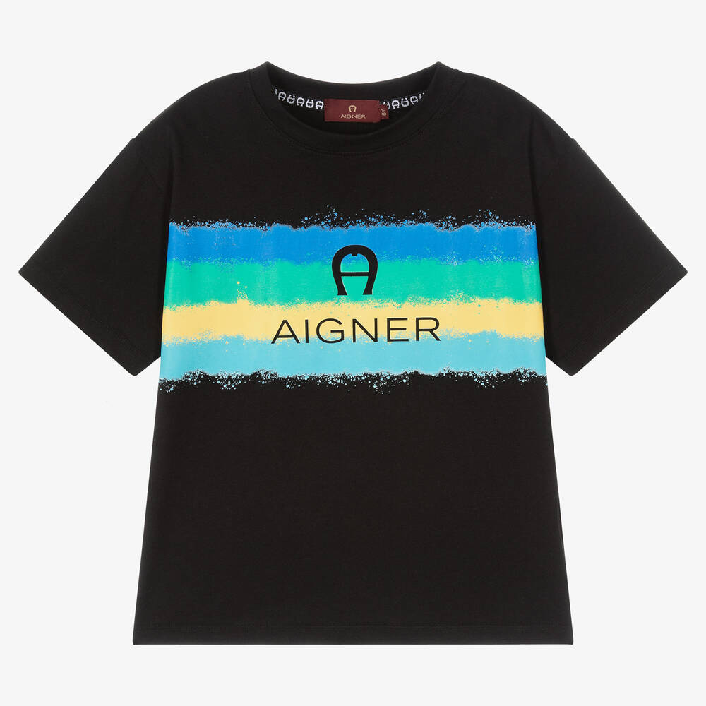 AIGNER - Boys Black Cotton Logo T-Shirt | Childrensalon