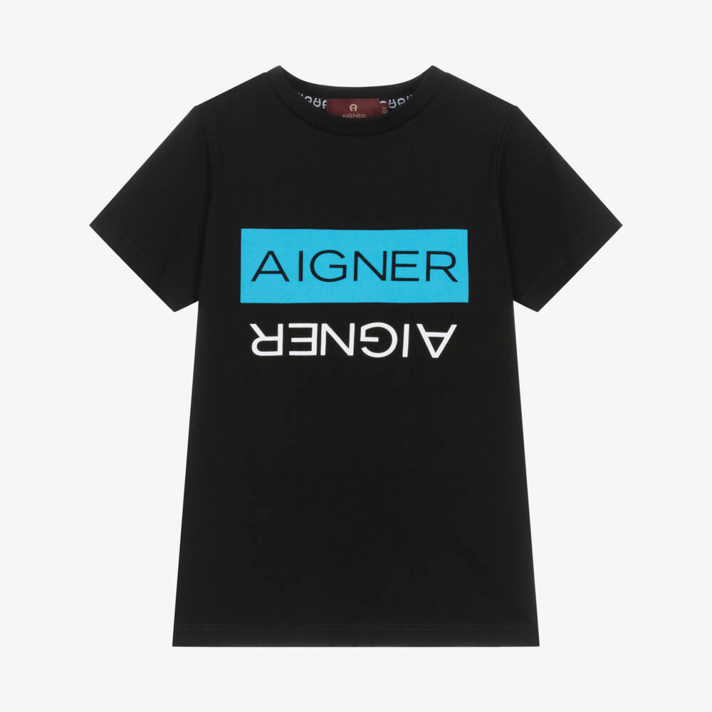 AIGNER-Boys Black Cotton T-Shirt | Childrensalon Outlet